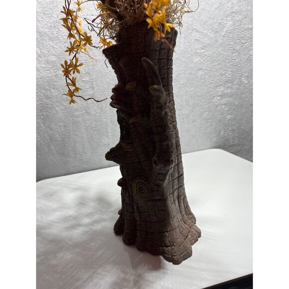 Halloween Scary Ceramic Tree Stump Face Vase Artificial Dried Flowers - Picture 8 of 12